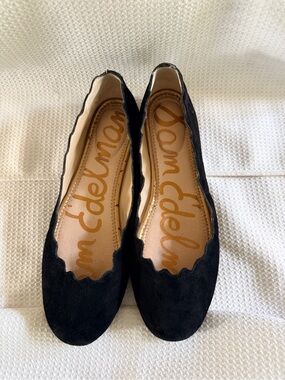 Sam Edelman Black Scalloped Suede Ballet Flats